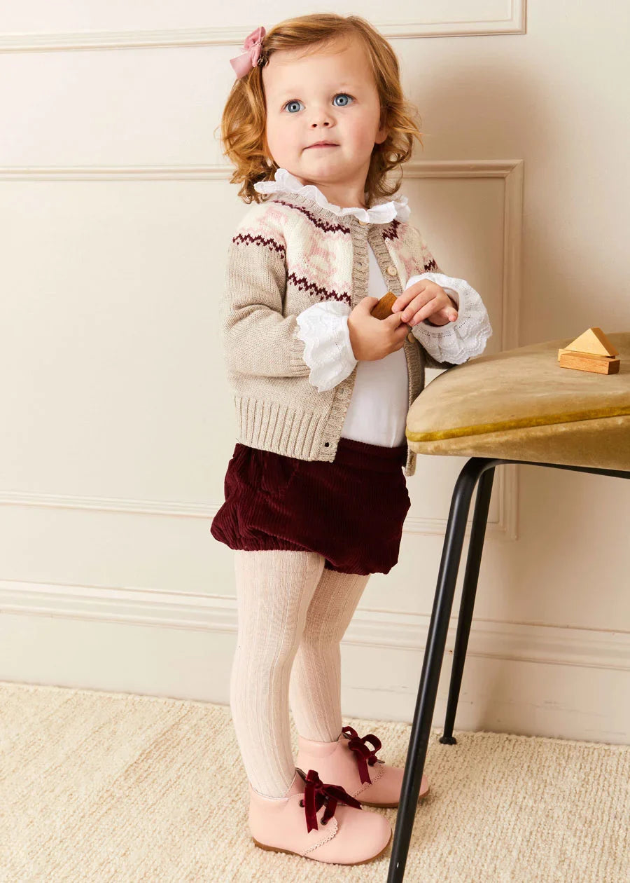 Burgundy Corduroy Button Bloomers for Baby Girls 3 Months to 3 Years - Soft & Comfortable Toddler Pants for Playtime, Photo Shoots & Special Occasions
