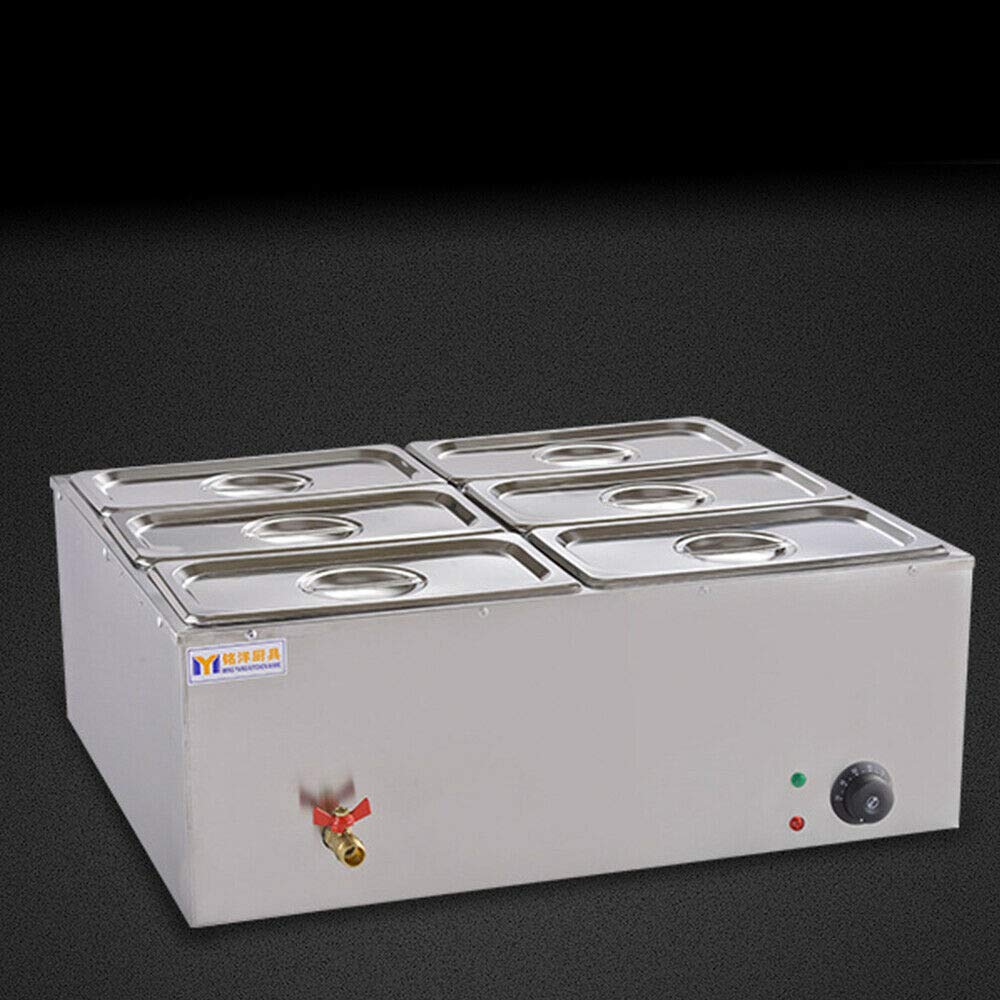 6-Pots Commercial Food Warmer 110V Electric Buffet Hot Plate - Stainless Steel Bain Marie with Lid for Catering, Restaurants & Outdoor Events - Perfect for Buffet Serving, Party Catering and Food Warming Stations