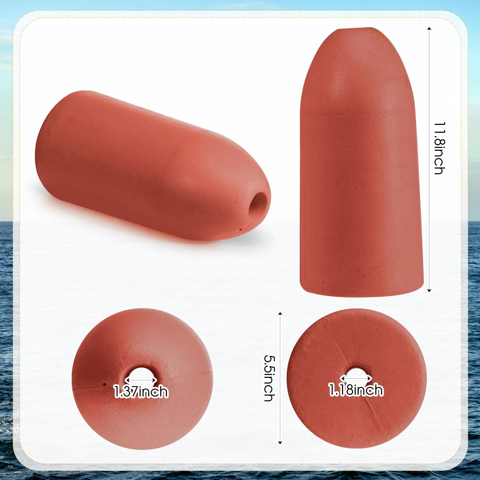 Lewtemi 4-Pack Deep Water Fishing Buoys - 5x11 Inch Shrimp & Crab Trap Floats, Kayak Stabilizers, and Marker Buoys for Saltwater & Freshwater Fishing | Ideal for Crabbing, Lobstering, and Kayak Fishing Adventures