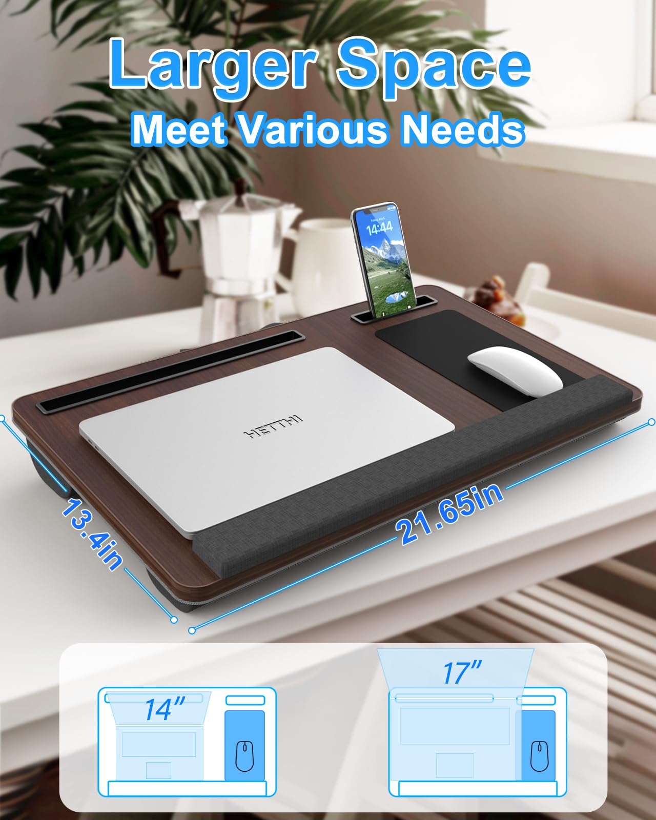 Portable Large Lap Desk for Bed - 17 Inch Laptop Table with Wrist Rest, Mouse Pad & Tablet Slot | Ergonomic Workstation for Home Office, Studying, Gaming & Reading in Bed (Dark Brown)