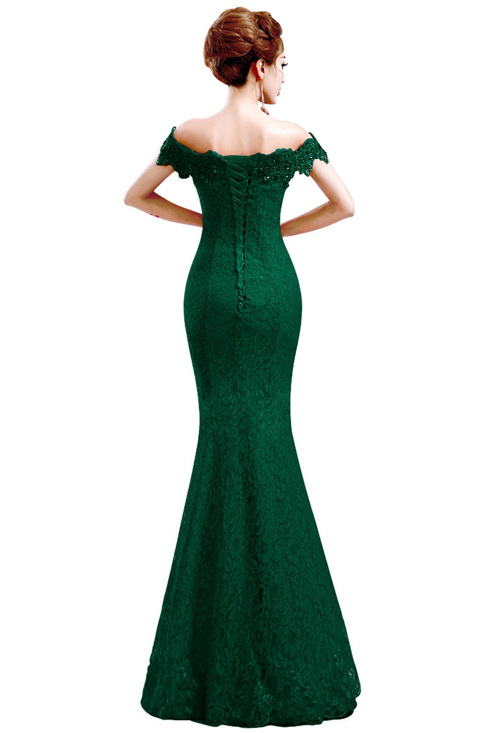 Babyonline® Off Shoulder Lace Red Mermaid Evening Gown - Formal Bridesmaid Dress for Weddings, Prom, Cocktail Parties & Special Occasions