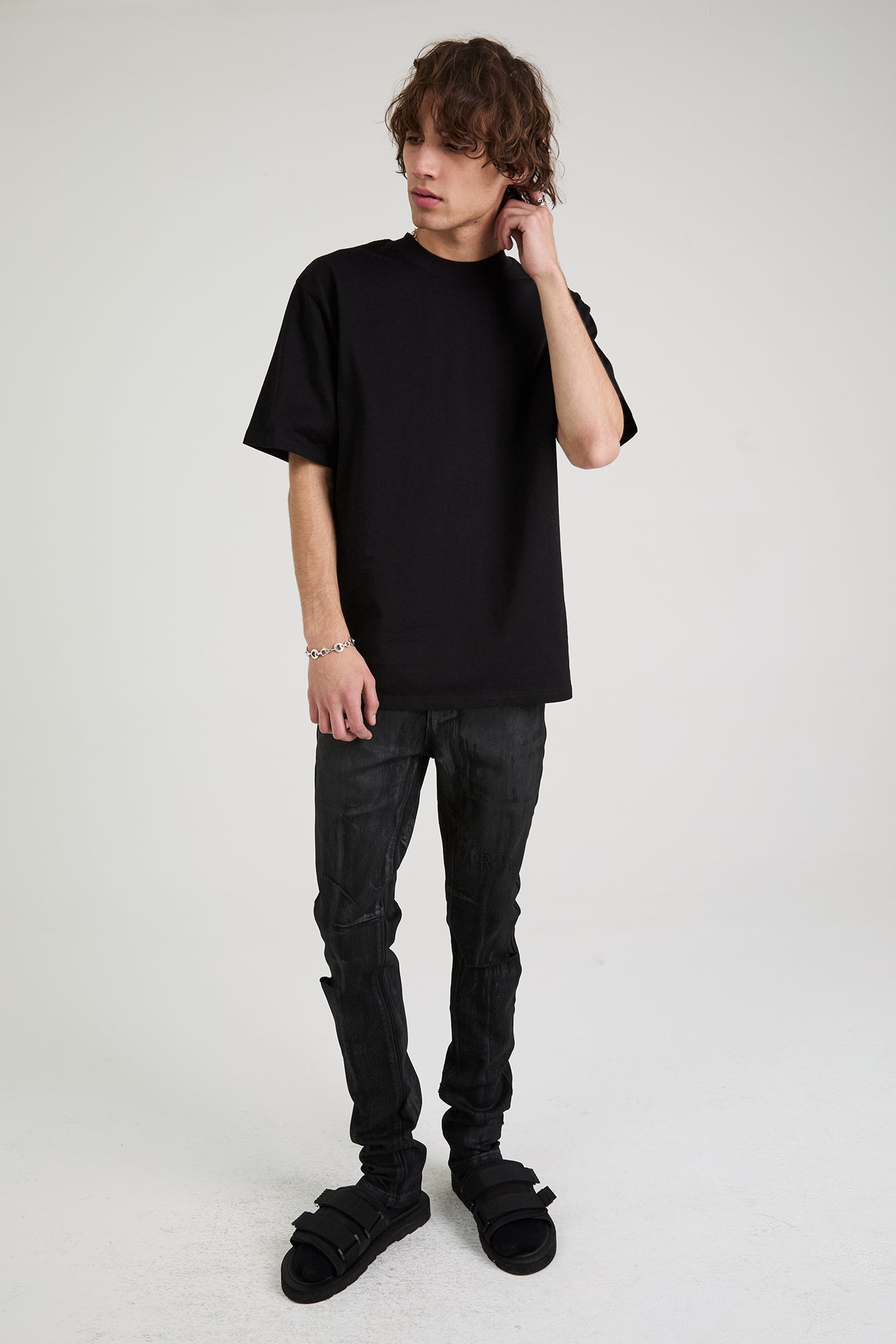 RICO Mock Neck Short Sleeve T-Shirt for Men - Black Collar with Logo Design | Casual Wear, Street Style, Everyday Outfits