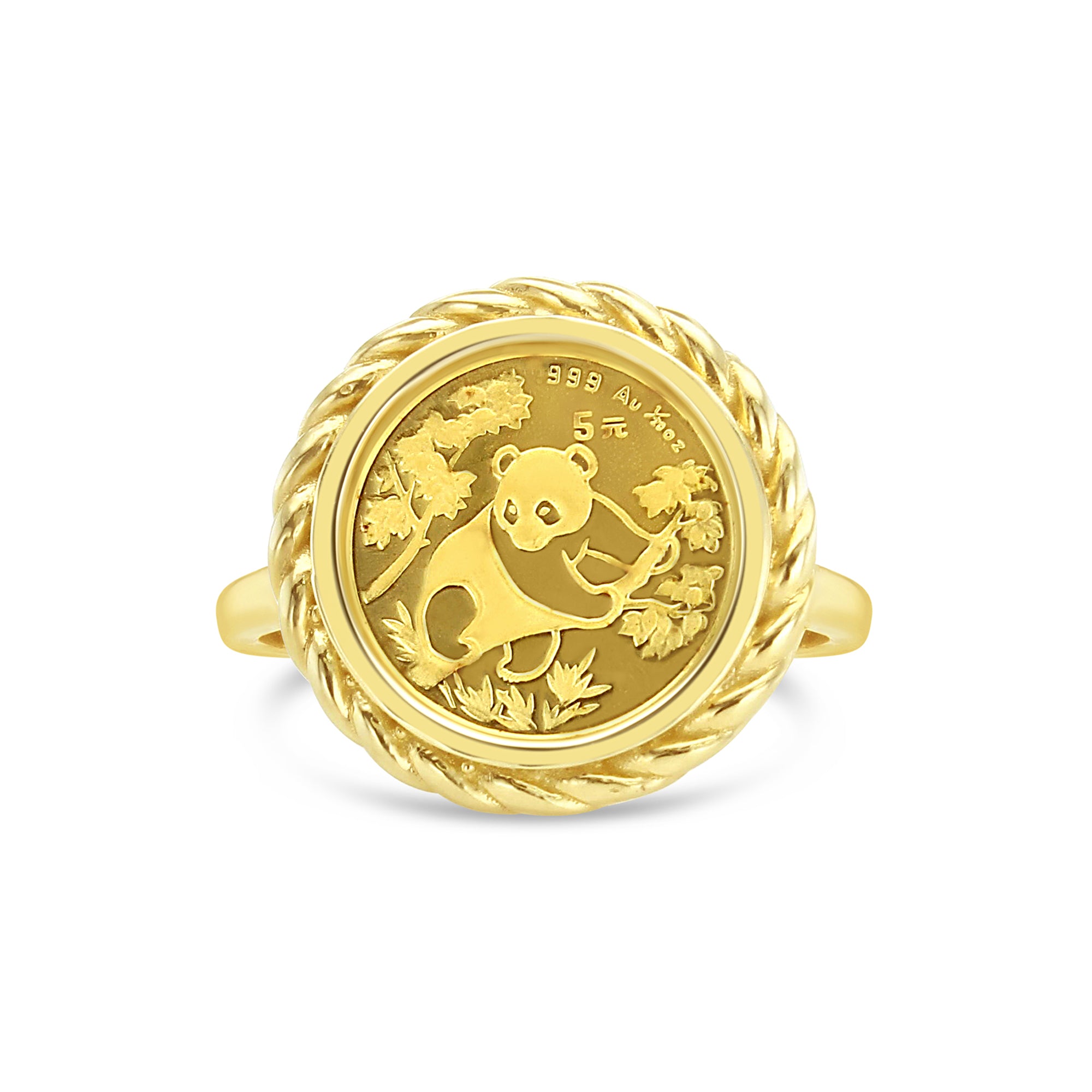 1/20OZ Fine Gold Panda Coin Rope Ring - 14K Yellow Gold Jewelry for Men & Women - Perfect for Gifts, Anniversary & Fashion Accessories