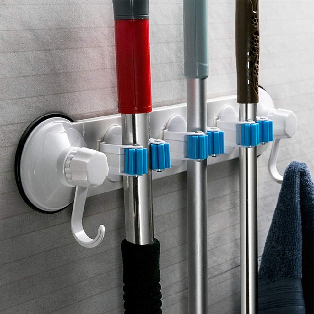 Bathroom Suction Cup Mop Rack Hook - No Drill Wall-Mounted Broom Holder, Space-Saving Mop Hanger Clip for Toilet Cleaning Tools, Easy Installation White Organizer (40x11.5cm) - Perfect for Small Bathrooms, Kitchens and Utility Rooms