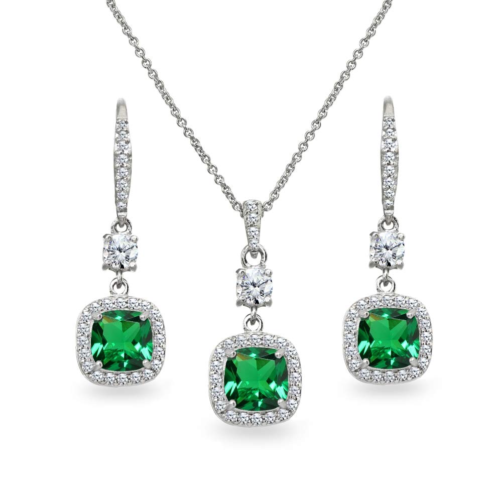Elegant Women's Jewelry Set - Genuine/Synthetic Gemstone Necklace & Earrings | Birthstone Pendant & Dangle Earrings in Sterling Silver | Perfect for Gifts, Anniversaries & Special Occasions