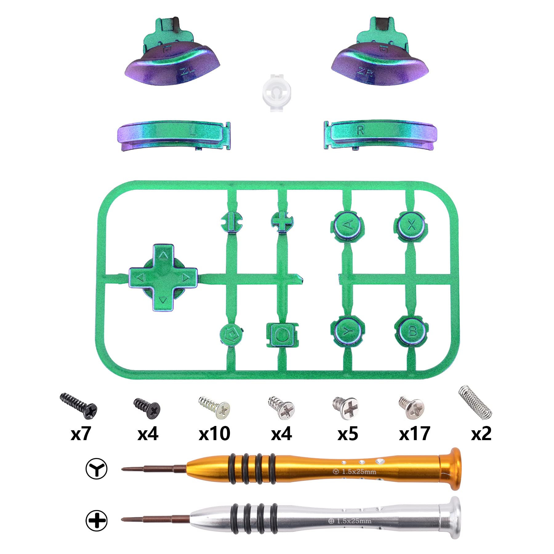 eXtremeRate Chameleon Green Purple Glossy Replacement Buttons for Nintendo Switch Lite - Full Set ABXY, D-Pad, Triggers & Tools - DIY Repair Kit for Gaming Enthusiasts | Perfect for Customizing & Enhancing Your Switch Lite Experience
