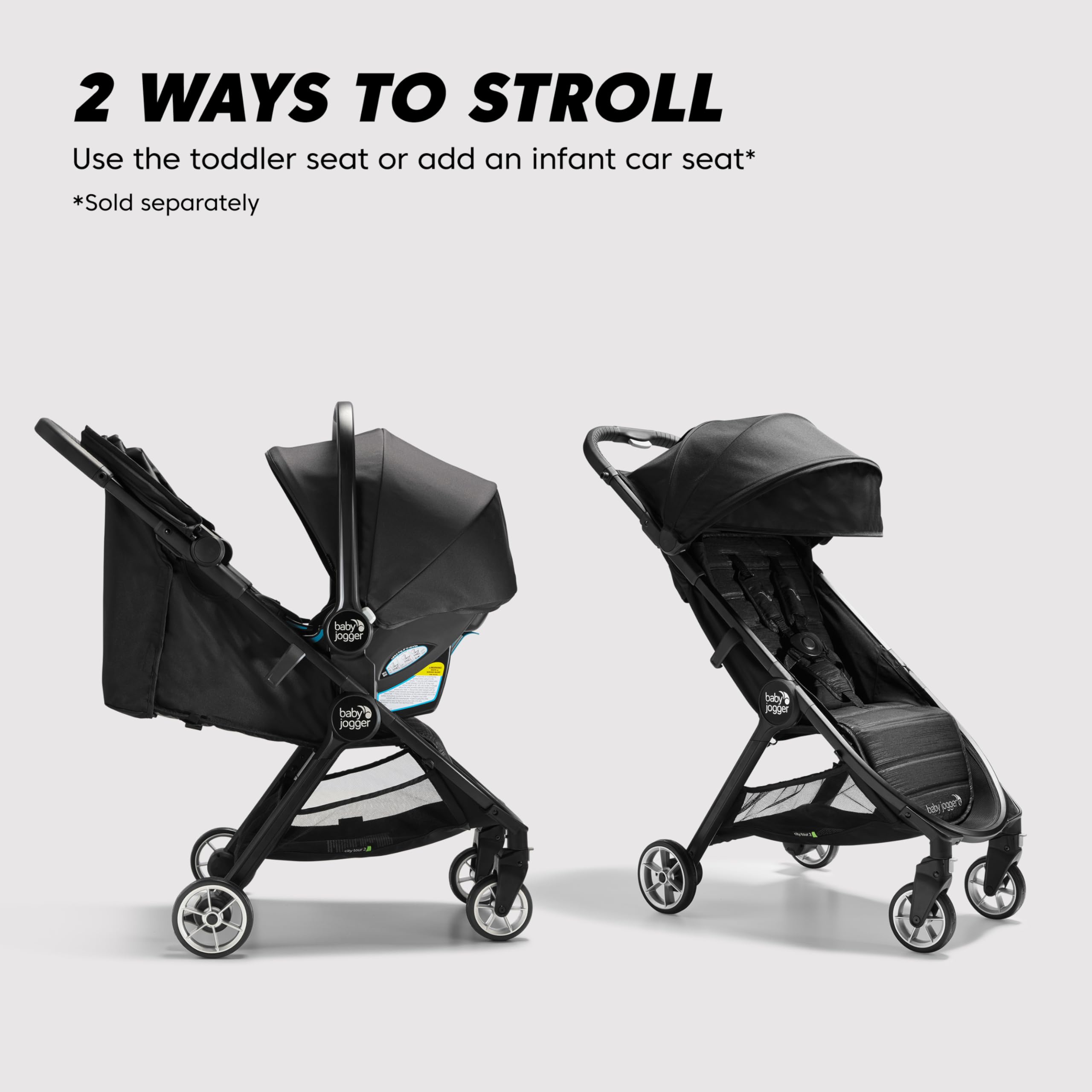 Baby Jogger City Tour 2 Ultra-Compact Travel Stroller - Lightweight & Foldable Stroller for Infants & Toddlers, Jet Black - Perfect for Air Travel, Shopping & Daily Outings