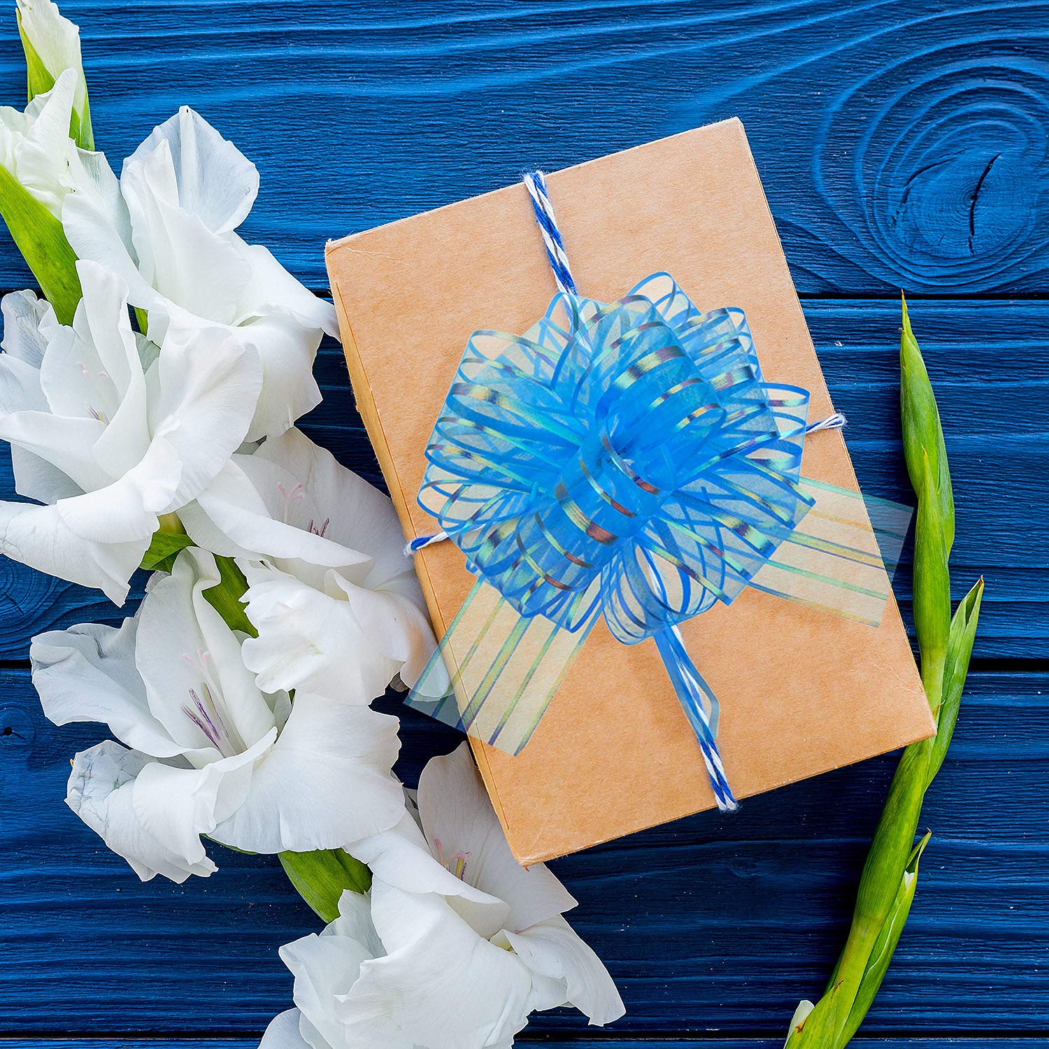 12-Piece Large Pull Bow Gift Wrapping Ribbons - 8 Inch Light Blue Decorative Bows for Presents, Wedding Decorations, Gift Baskets & Flower Arrangements - Perfect for Birthday Gifts, Christmas Packages & Party Decor