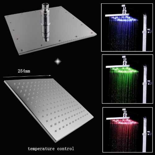 Rainfall LED Shower Head with Chrome Finish - 10 Inch Ceiling Mount Cascada Shower System (Includes Shower Arm) - Perfect for Modern Bathrooms and Spa-Like Showers