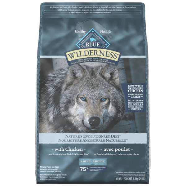 BLUE Wilderness High Protein Dry Dog Food - Chicken Recipe with Grains for Adult Dogs | Grain-Inclusive Kibble for Active Pets & Outdoor Adventures