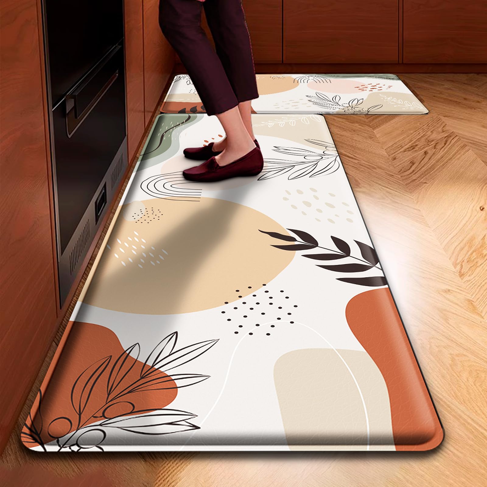 Anti-Fatigue Kitchen Mats Set of 2 - 0.47'' Thick Cushioned Floor Mats, Non-Slip Waterproof Standing Mat for Sink, Desk & Laundry - Boho Style Home Decor - Perfect for Cooking, Dishwashing & Long Standing Work