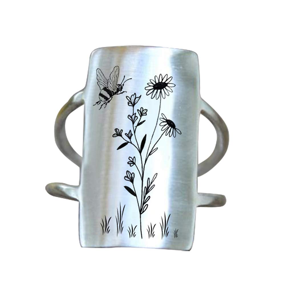 SIMONLY S925 Sterling Silver Flower Ring, Butterfly Bee Dragonfly Jewelry - Nature-Inspired Wildflower Ring Gift for Women, Perfect for Boho Fashion, Outdoor Adventures & Nature Lovers