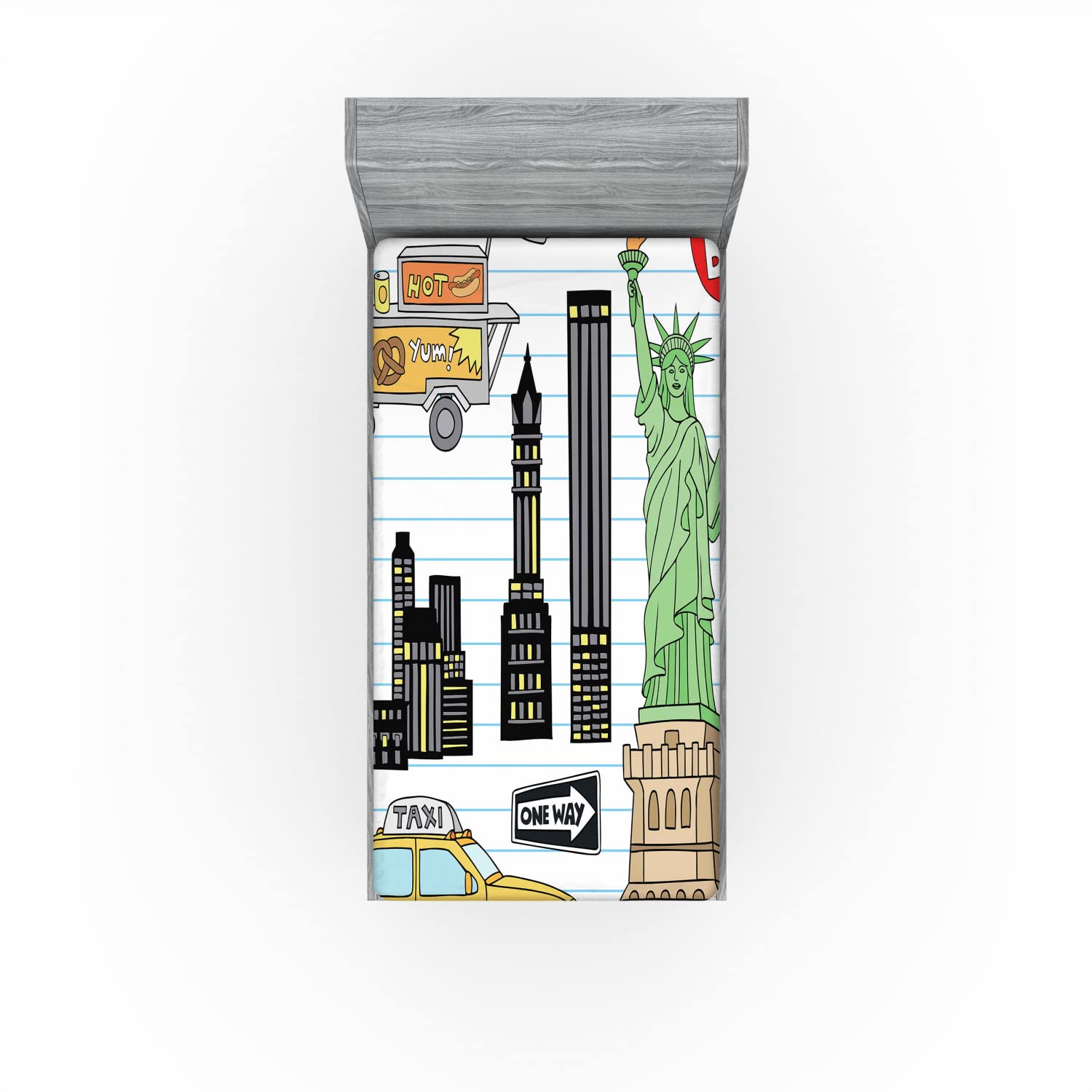 Ambesonne Hipster Fitted Sheet, NYC Sketch Style, Twin XL Size - for Cozy Bedrooms