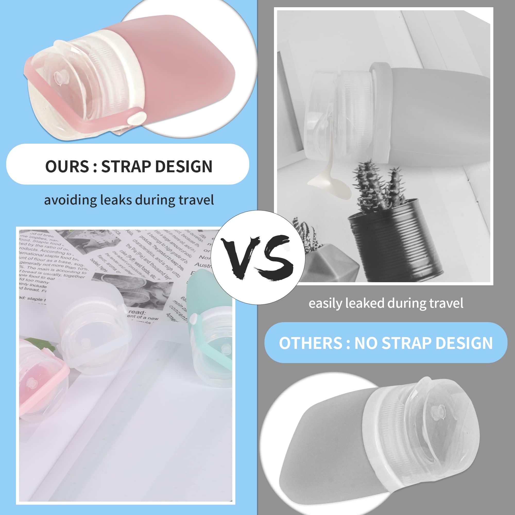 Leak Proof Silicone Travel Toiletry Bottles Set - 4pcs 30ml/1oz Refillable Containers for Shampoo, Lotion & Conditioner (Light Grey) - Perfect for Air Travel, Gym & Vacation Essentials