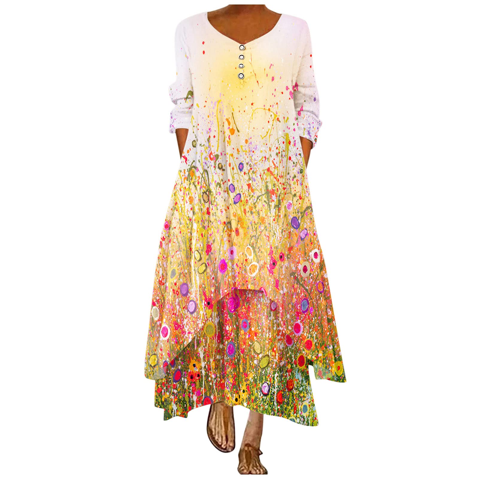 Smooto Women's Boho Floral Butterfly Print Spaghetti Strap Bodycon Dress - Sexy Party, Masquerade, Wedding Guest Outfit (Orange, Size XL)