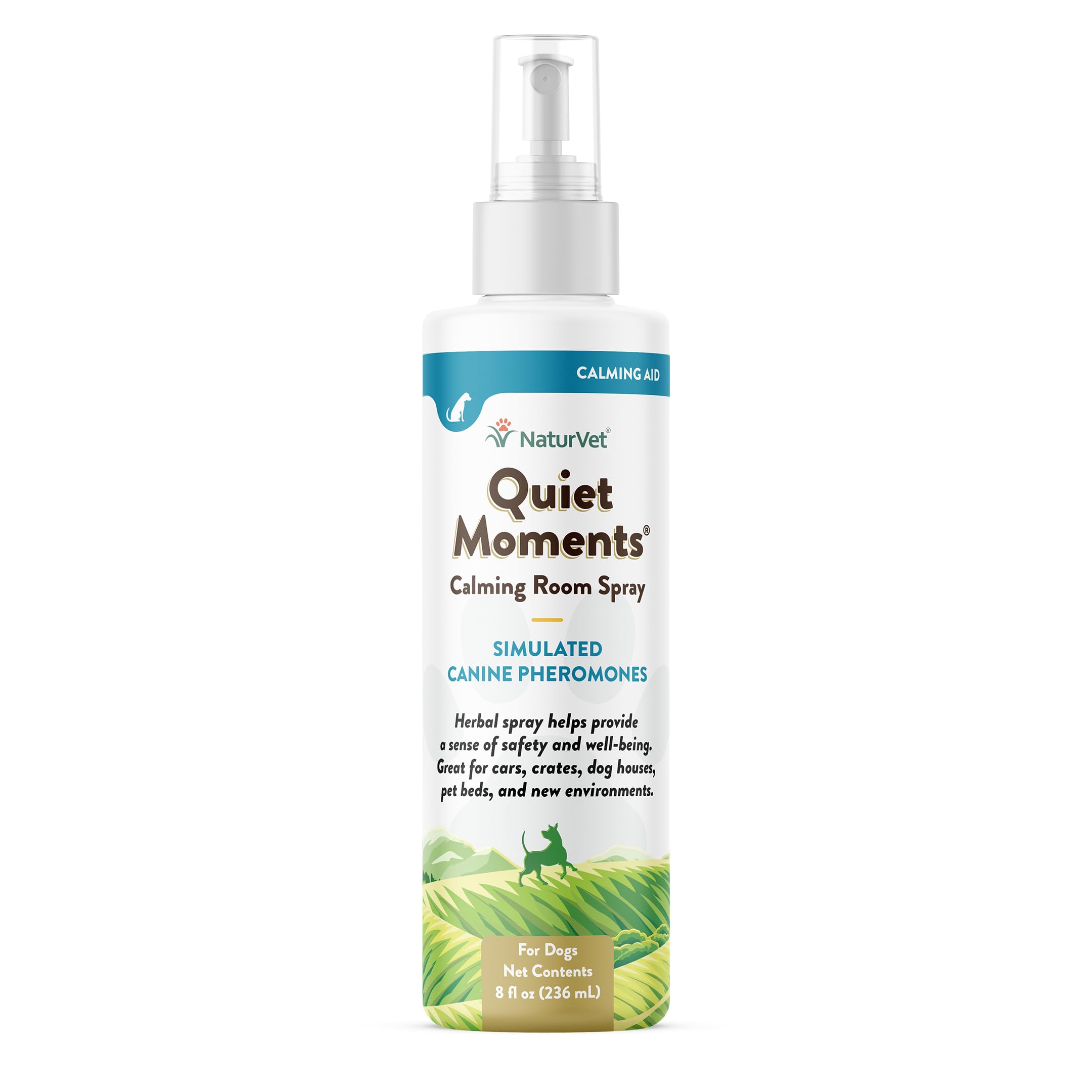 NaturVet Quiet Moments Herbal Calming Spray for Dogs – 8 Oz Stress & Anxiety Relief – Helps with Travel, Storms & New Environments – Perfect for Crates, Cars & Vet Visits – Natural Pet Calming Solution