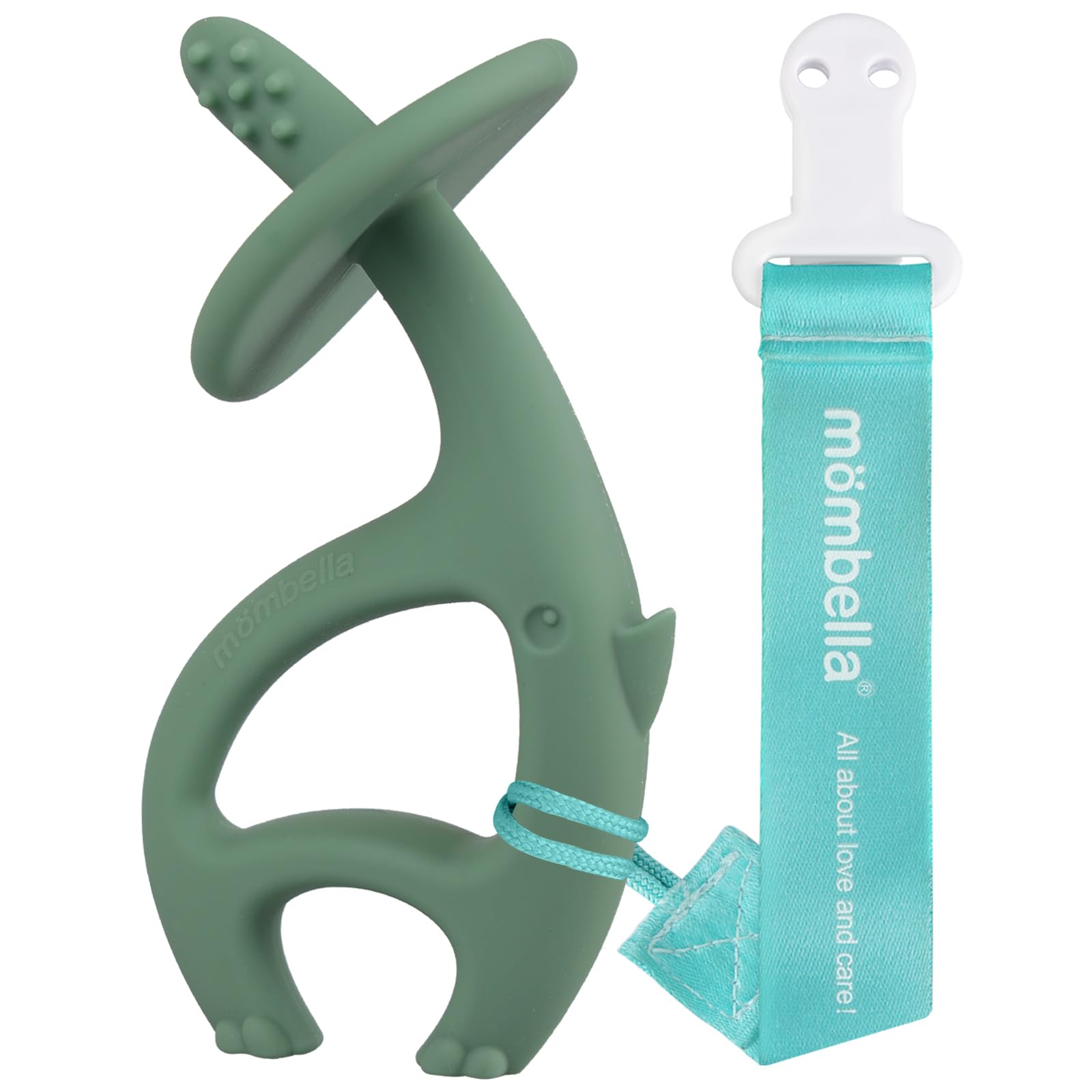 Mombella Dancing Elephant Teether Toy - Soft Silicone Baby Chew Toy with Strap & Clip for 3-12 Months - Freezable Teething Relief for Infants - Perfect Newborn Gift (Light Green) | Ideal for Soothing Sore Gums During Playtime & Travel