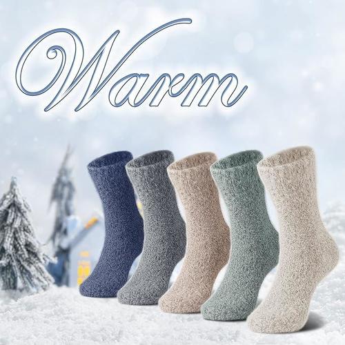 5 Pairs Women's Winter Fuzzy Warm Wool Socks - Cozy Thick Knit Socks for Home, Sleeping & Indoor Comfort - Perfect for Cold Weather & Relaxation