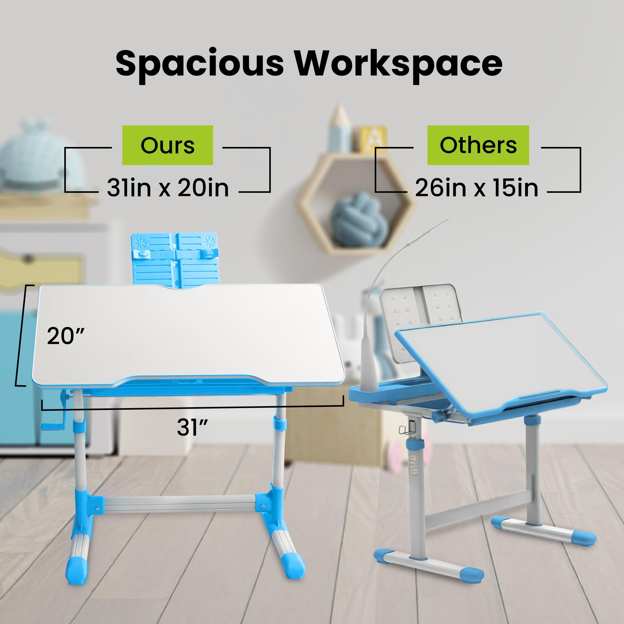 Gorilla Gadgets Adjustable Kids Table and Chair Set - Height Adjustable Children's Study Desk with Night Light for Bedroom, Playroom & Homeschooling (DSK-Kids-BLU) - Perfect for Learning, Drawing & Playtime Activities