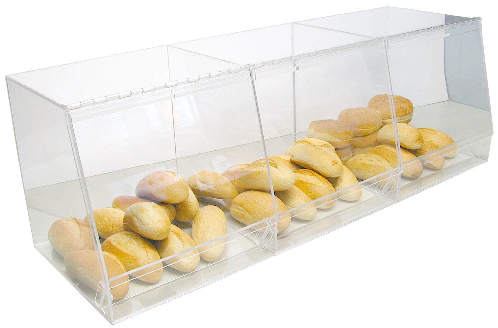Bulk Bread Storage Display Case with 3 Containers - Clear Plastic Bread Box for Deli, Bakery, Convenience Store - Perfect for Sandwiches, Pastries, Donuts & Bagels - Removable Crumb Tray for Easy Cleaning | Commercial & Home Kitchen Use