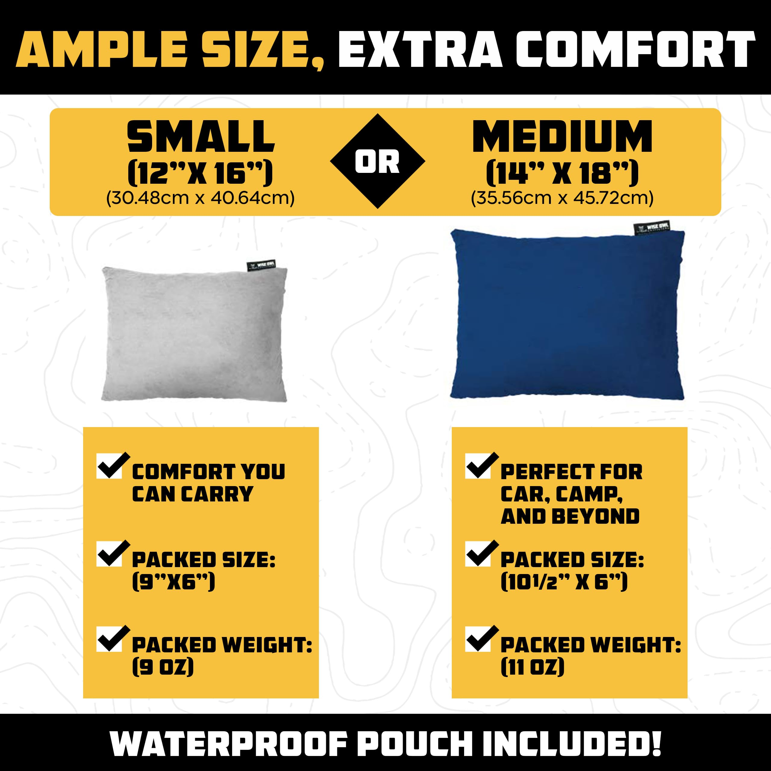 Wise Owl Outfitters Camping Pillow - Portable Memory Foam Travel Pillow for Airplanes, Hiking & Outdoor Adventures - Washable Small/Medium Size - Perfect for Camping, Backpacking & Long Flights