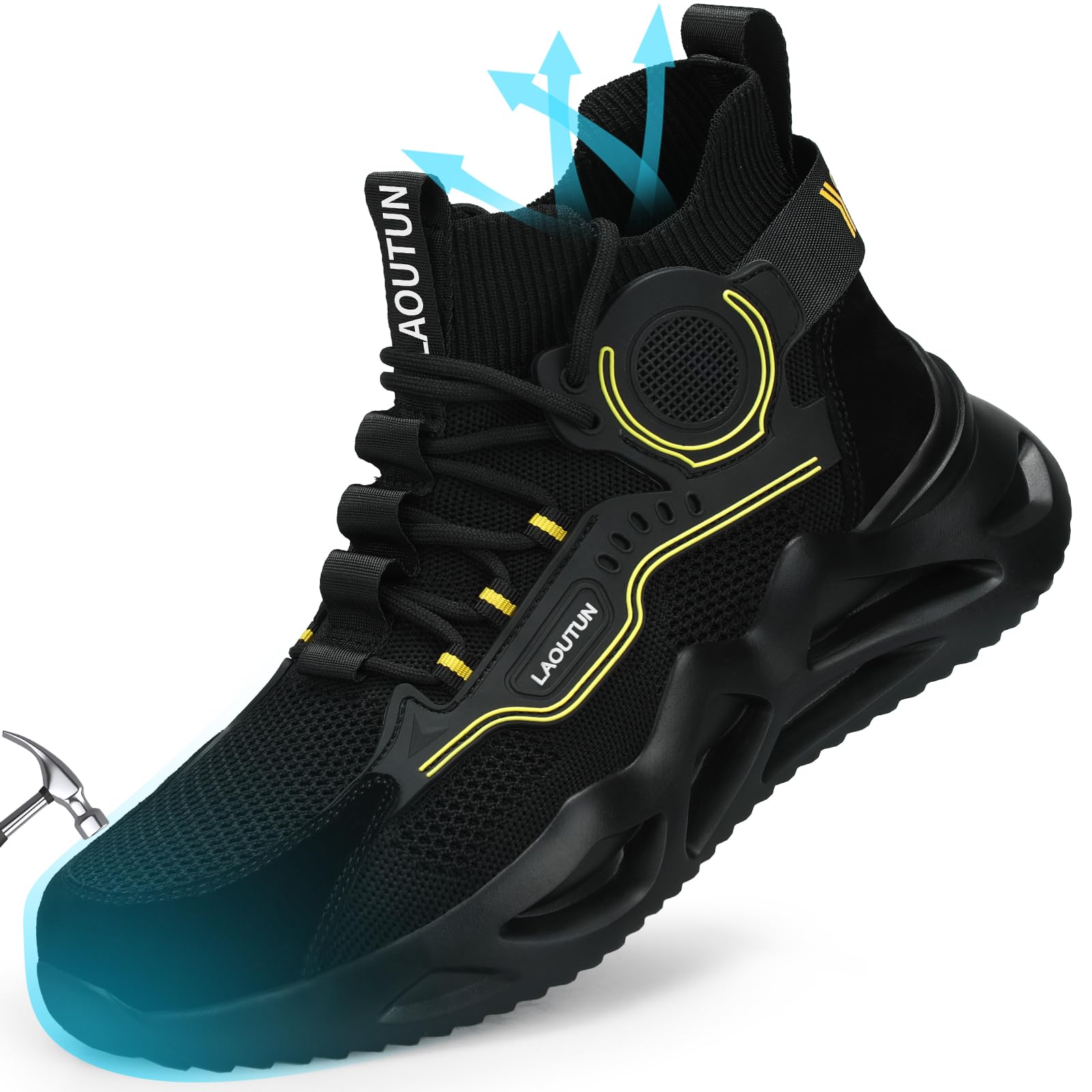 LAoutun Steel Toe Work Shoes for Men & Women - Safety Sneakers with Puncture Proof, Slip Resistant & Lightweight Design - Perfect for Construction, Warehouse & Industrial Work