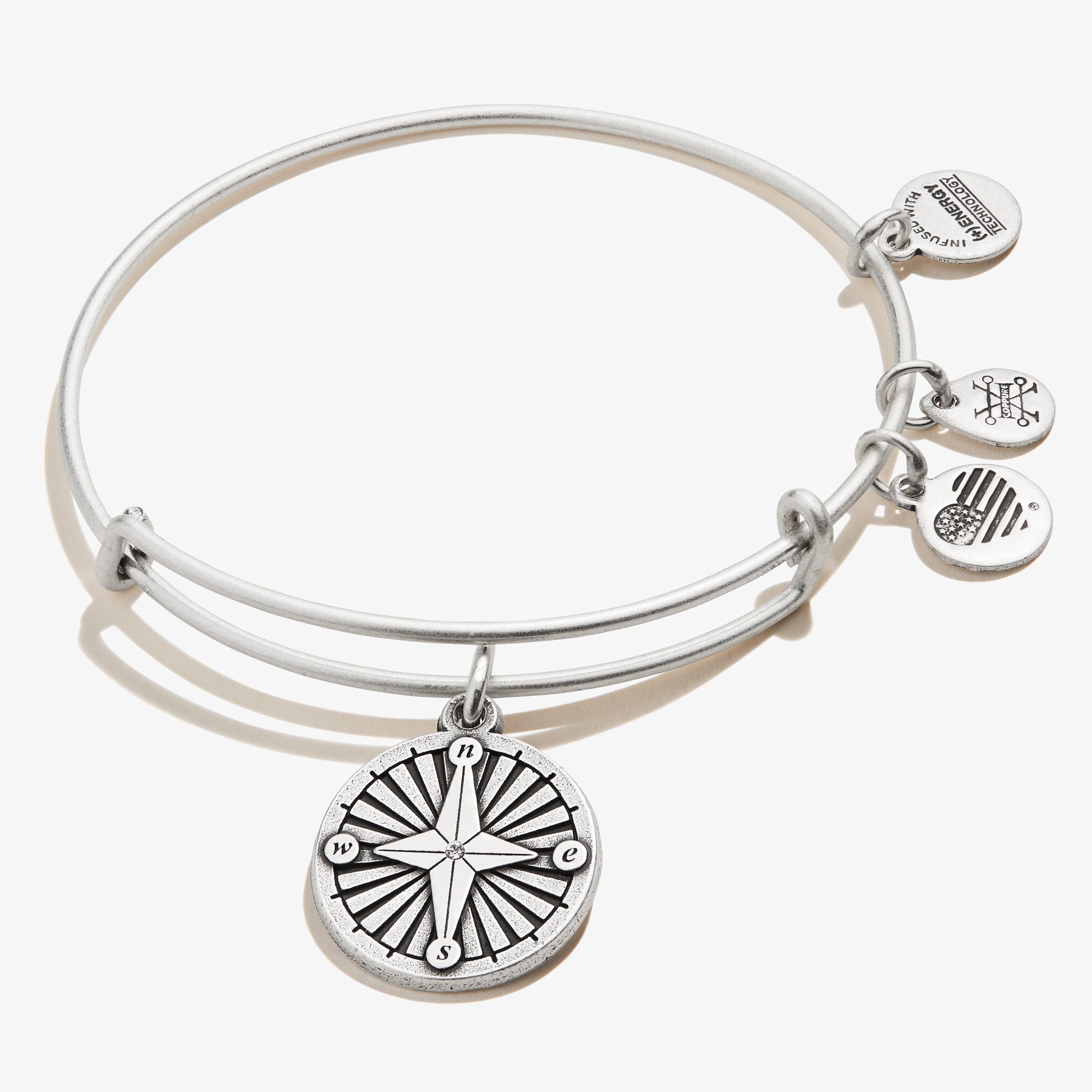 Compass Charm Bangle - Elegant Adjustable Silver Bracelet for Women, Travel Jewelry Gift for Adventurers - Perfect for Hiking, Camping & Outdoor Activities