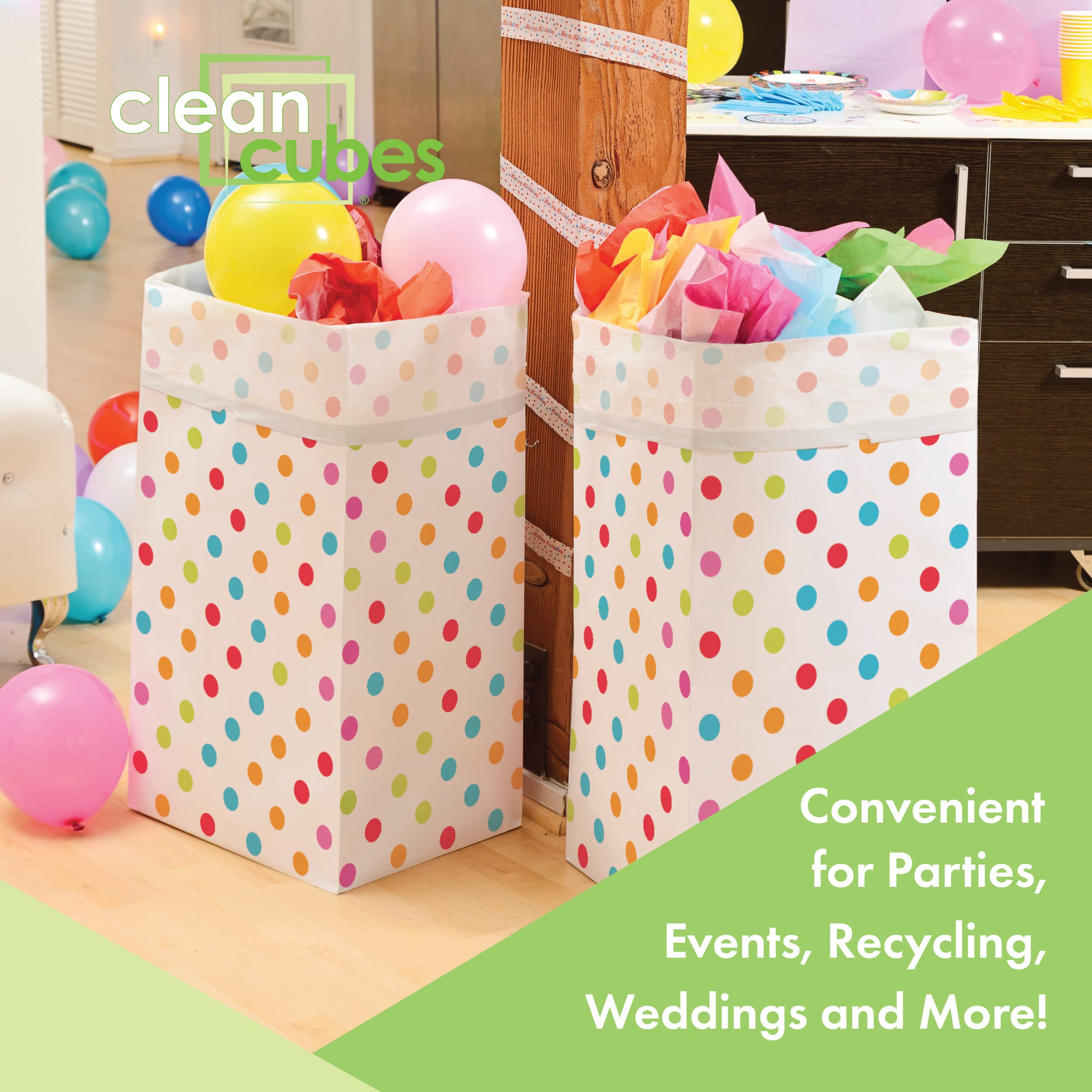 30 Gallon Disposable Trash Cans (3-Pack) - Heavy Duty Reusable Garbage & Recycling Bins for Parties, Events, Home & Office Use - Polka Dot Design (30