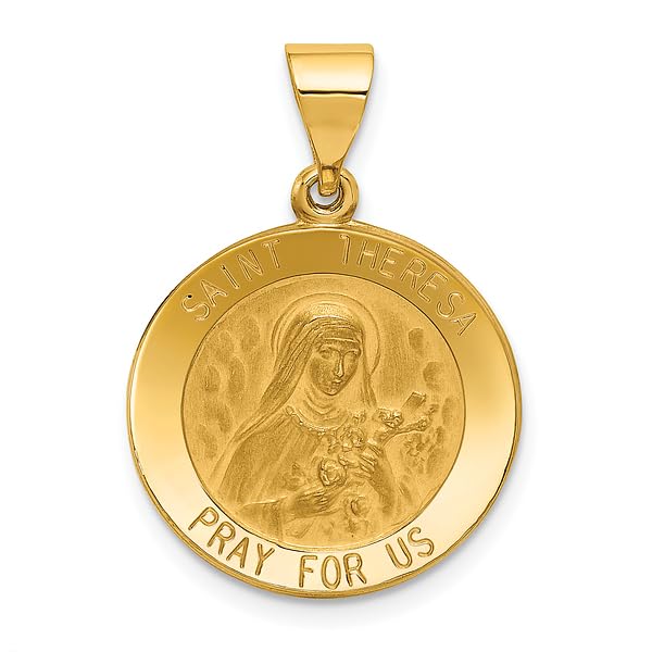 14K Solid Yellow Gold Saint Theresa Medal Necklace - Religious Pendant Charm for Women - Perfect for Baptism, First Communion & Everyday Faith Jewelry
