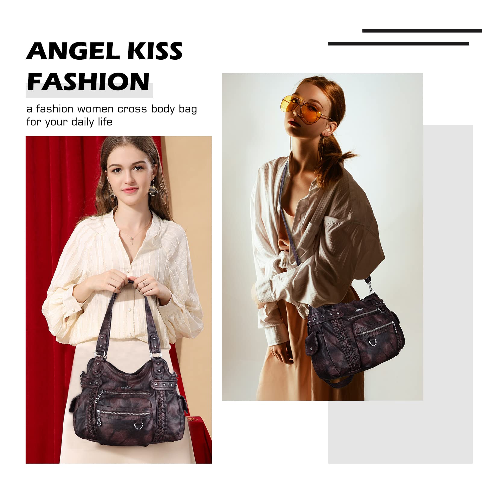Angel Kiss Hobo Handbags for Women - Soft PU Leather Shoulder Bag Ladies Purse - Perfect for Work, Travel & Everyday Use