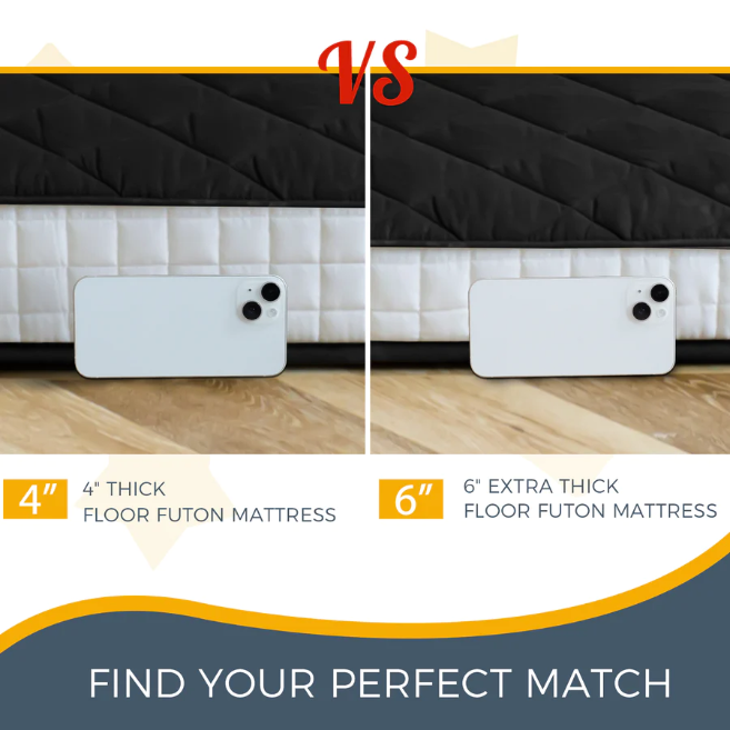 MAXYOYO Extra Thick Foldable Japanese Floor Mattress - Black | Comfortable Futon for Guest Bed, Camping & Small Space Living