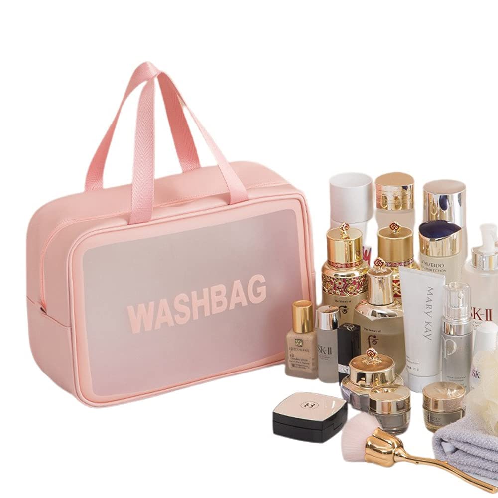 Moxtiza Clear Toiletry Bag - Large Waterproof Cosmetic Makeup Organizer with Zipper - Travel Essentials for Women & Kids - Perfect for Airplane Carry-on, Gym, Beach Trips & Vacation (Random Color)