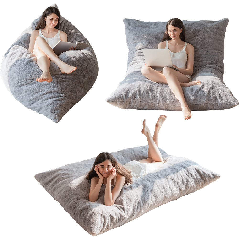 MAXYOYO 3-in-1 Gaming Bean Bag Chair - Convertible Large Floor Pillow with Removable Machine Washable Cover (Grey) - Perfect for Gaming, Lounging & Sleepovers