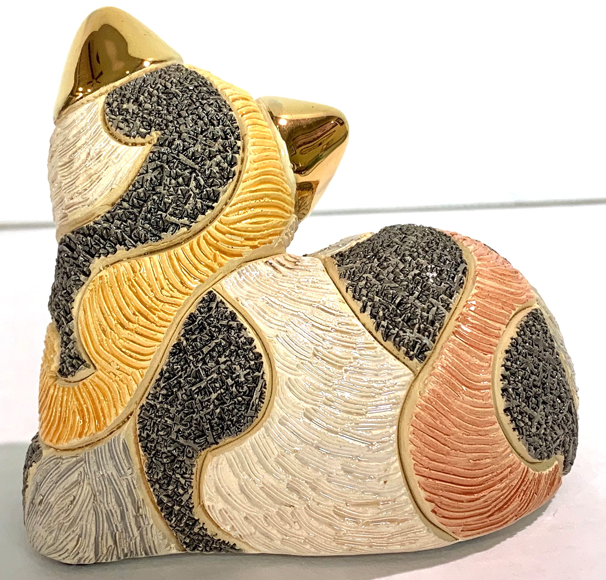 Handmade Ceramic Calico Cat Figurine - De Rosa Family Collection F217 in Gift Box | Unique Home Decor & Cat Lover Gift for Birthday, Housewarming, Christmas