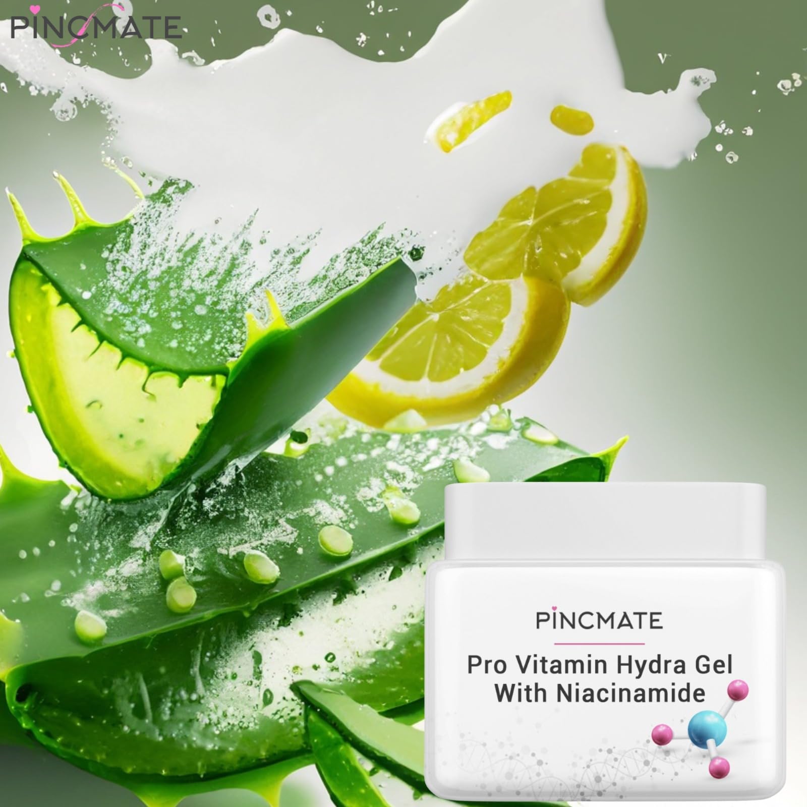 PINCMATE Aloe Vera Gel for Face, Hair & Skin - 300ml with Niacinamide, Tea Tree & Pro Vitamin B5 - Hydrating & Moisturizing Gel for Men & Women - Perfect for Sunburn Relief, Acne Treatment & Daily Skincare Routine