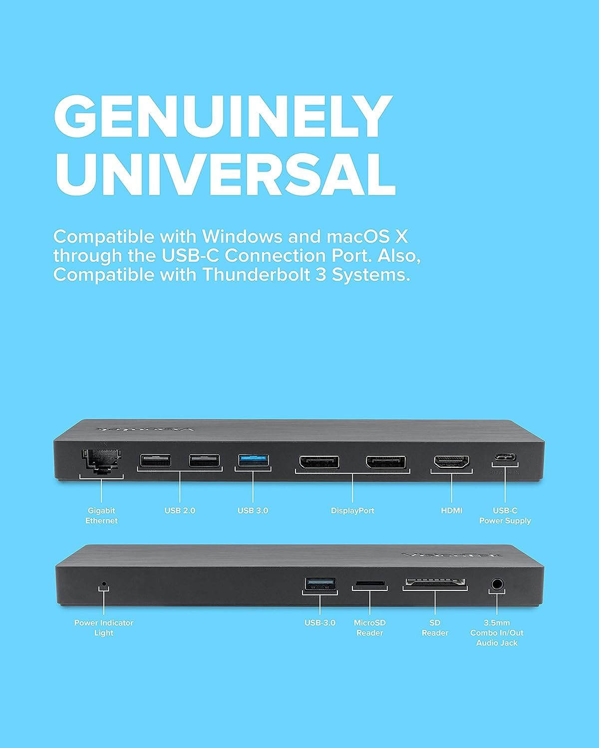 VisionTek VT2000 USB-C MST Triple Monitor Docking Station - 2x DisplayPort, 1x HDMI, 4x USB Ports, Audio, Ethernet, SD Card Reader for Windows Laptops - Perfect for Home Office, Remote Work & Multi-Screen Productivity