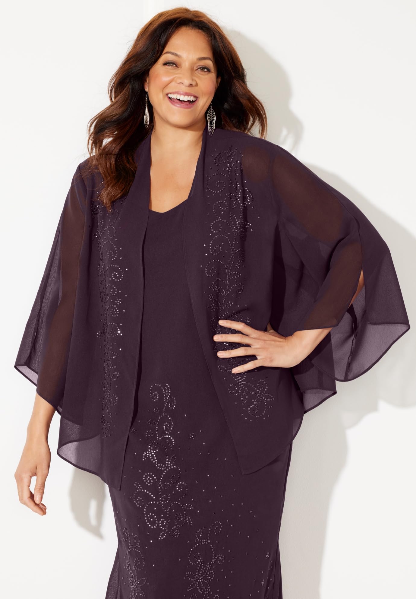 Catherine's Women's Plus Size Beaded Masquerade Dress Set with Jacket - 20WP, Grey | Formal Evening Gown for Parties, Weddings & Special Occasions (Petite Sizes Available)