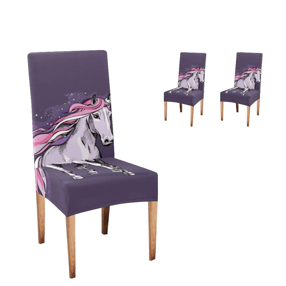 Magic Unicorn Chair Covers Set of 2 - Soft Dining Room Seat Slipcovers for Party Decor & Home Protection | Washable Stretch Fabric for Kitchen, Living Room & Special Events