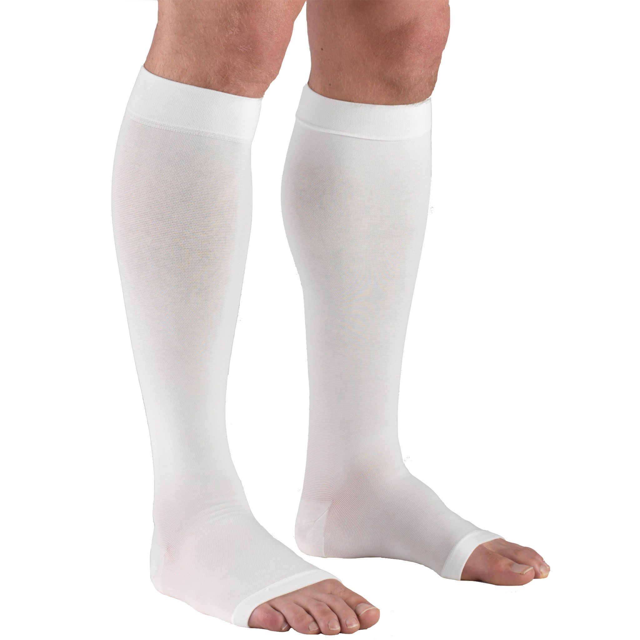 Truform 30-40 mmHg Medical Compression Socks for Men & Women - Knee High Open Toe Support Stockings in White (Large Size) - Ideal for Circulation, Varicose Veins & Post-Surgery Recovery