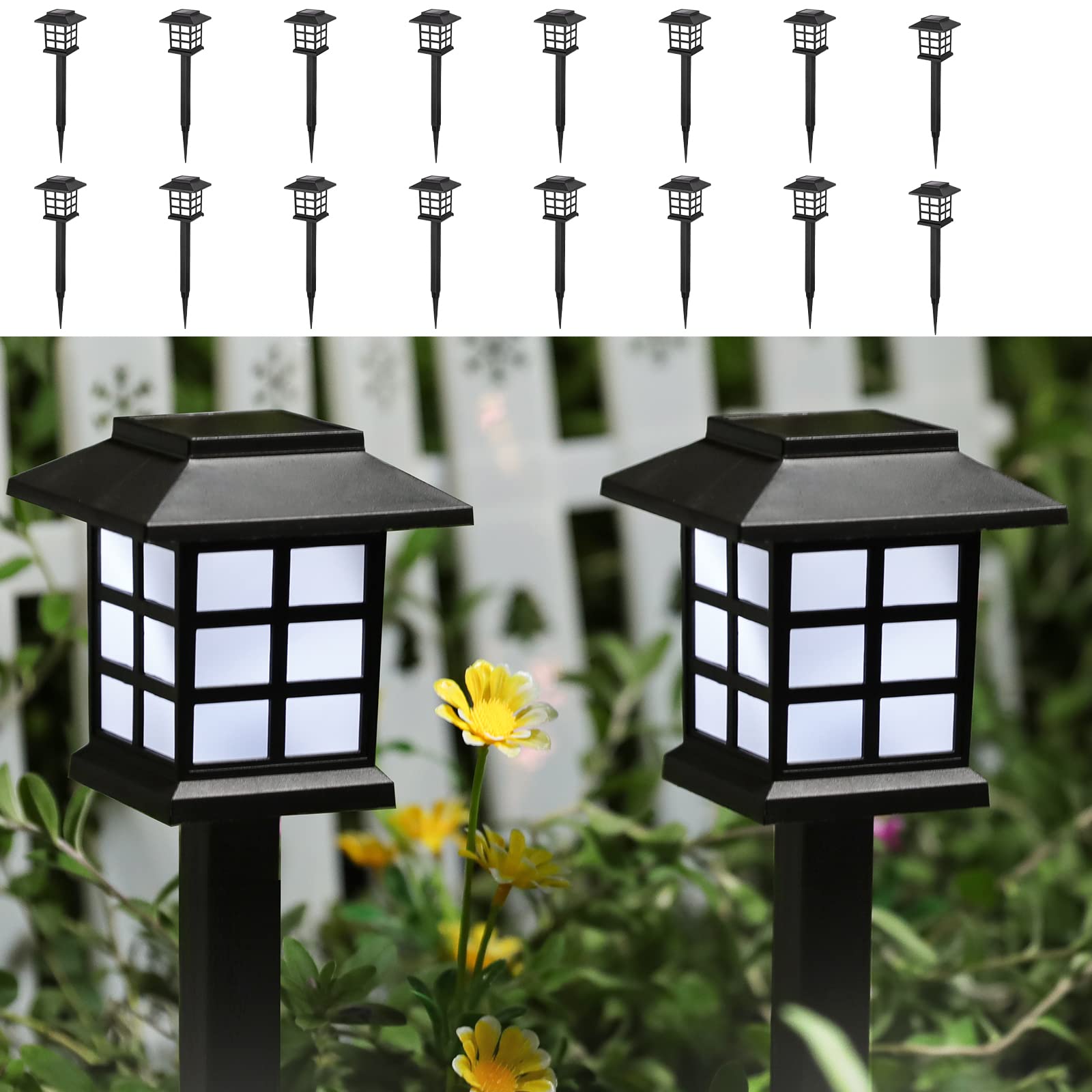 16 Pack Solar Outdoor Pathway Lights - Waterproof Garden Walkway Lights, Solar Powered LED Landscape Lighting for Path, Yard, Patio, Lawn & Driveway (5000K Cold White) - Perfect for Evening Walkways & Outdoor Decor