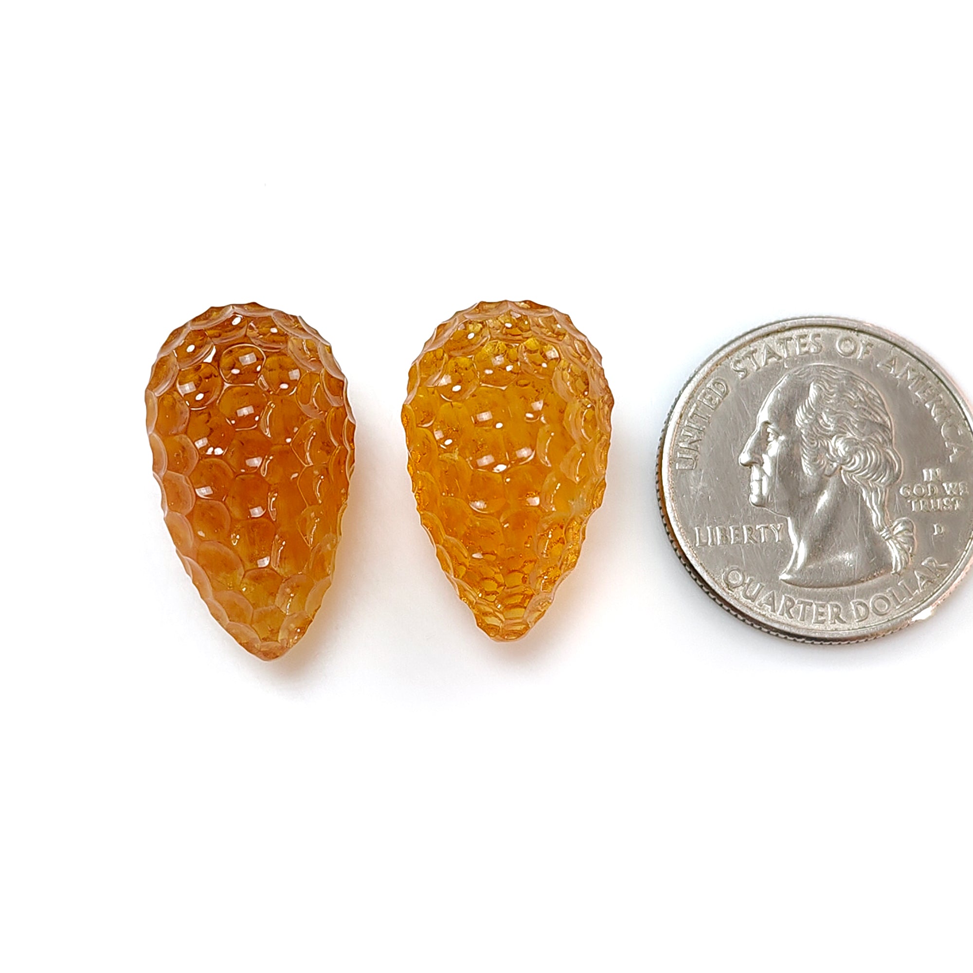 Natural Untreated Yellow Citrine Gemstone Carving - 57.20cts Hand Carved Teardrop Shape (24mm & 25mm, 2pcs) November Birthstone Jewelry Making Supplies for Necklace, Earrings & DIY Crafts