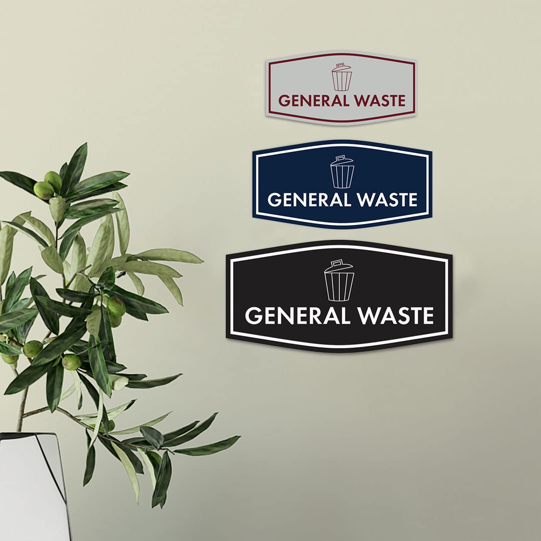 Small General Waste Sign (White/Red) - Durable Trash Bin Label for Office, Warehouse & Public Spaces