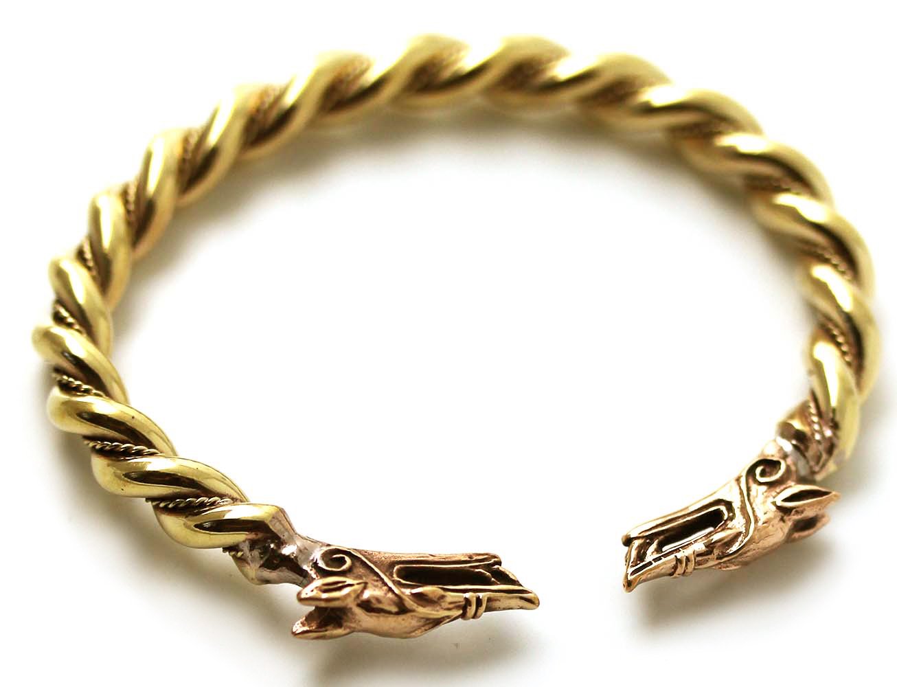 Viking Mjolnir Wolf Head Twisted Cable Bangle Cuff Bracelet - Norse Pagan Jewelry for Men & Women - Perfect for Viking LARP, Cosplay, and Historical Reenactments