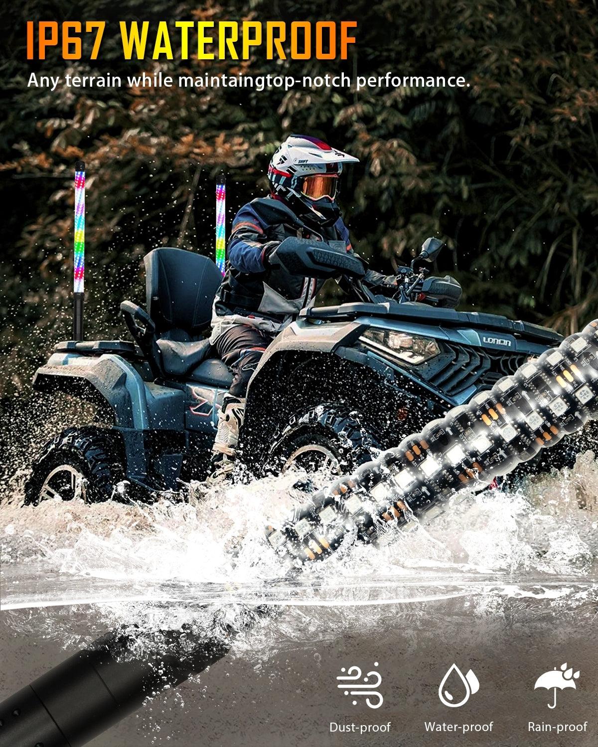 RGB LED Whip Lights with Turn Signal & Brake Light - Bluetooth APP & Remote Control for Off-Road Vehicles, ATV, UTV & Dune Buggies - Waterproof & Durable for Night Riding & Outdoor Adventures