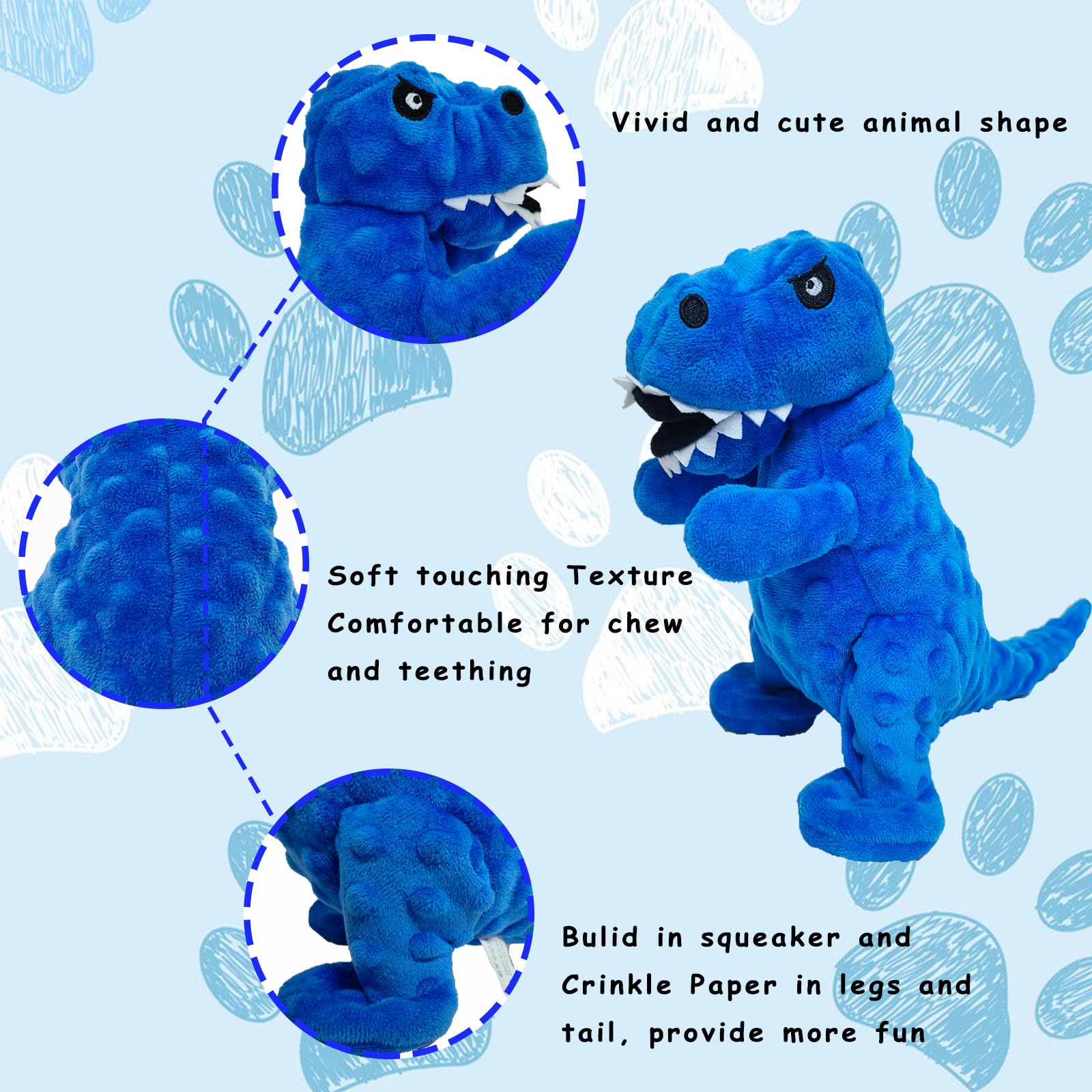 LWBMG Squeaky Dinosaur Plush Dog Toy with Crinkle Paper - Durable Chew Toy for Small, Medium & Large Dogs - Interactive Playtime & Training Reward for Puppies & Adult Dogs