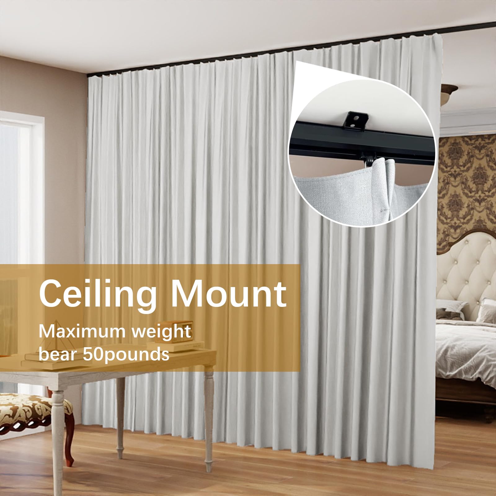 Easy to Install Ceiling & Wall Mount Curtain Track - Room Divider for Living Room, Bedroom, Shower (Black, 3FT to 6FT) - Perfect for Home Decor, Privacy Solutions & Space Partitioning