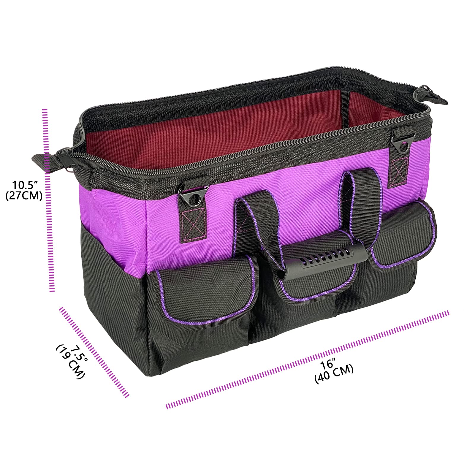 16-Inch Heavy-Duty Purple Tool Bag for Women & Men - Non-Slip Base, Adjustable Shoulder Strap, 14 Functional Pockets - Ideal for Electricians, Carpentry, Gardening & DIY Projects (Large Capacity)