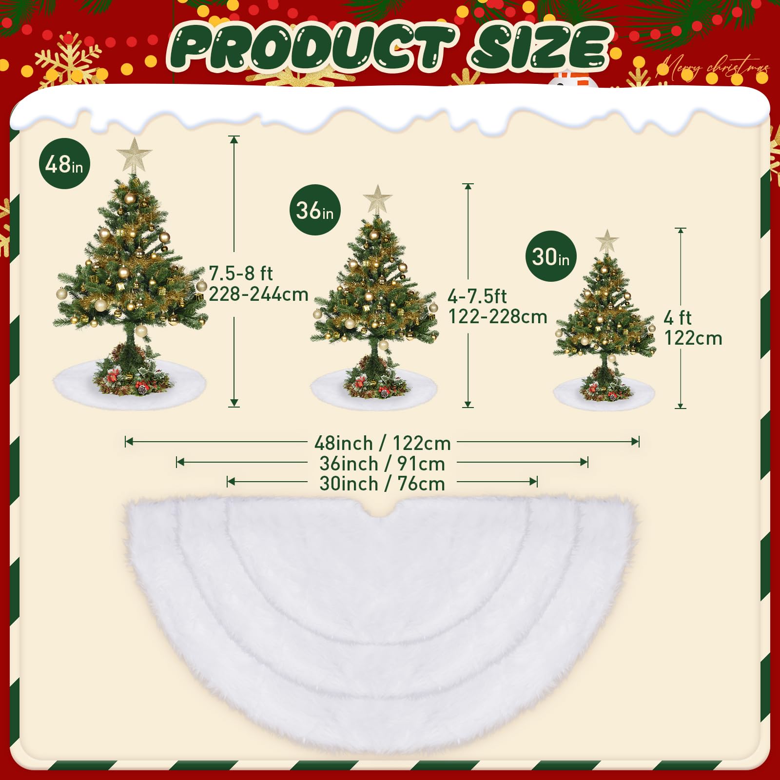 36 Inch White Faux Fur Christmas Tree Skirt - Plush Holiday Tree Decoration for Indoor & Outdoor Use | Perfect for Christmas Parties, Home Decor & Festive Celebrations