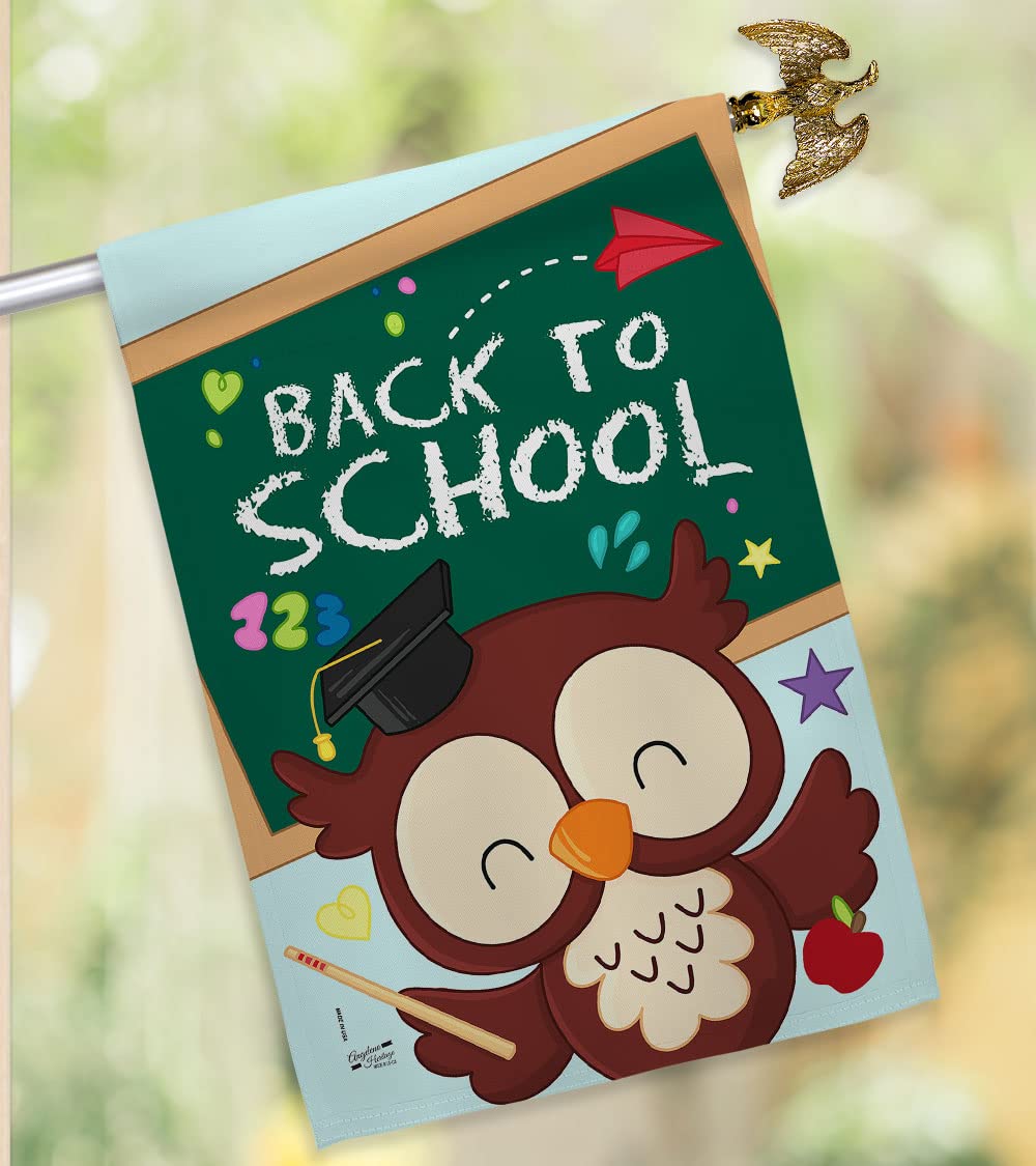 Whoo Back to School Double-Sided House Flag Set - Eagle Design for Classroom Decor, Teacher & Student Gifts, First Day of School Supplies - Perfect for Yard, Garden & Bus Decorations (Made in USA) - Ideal for Back-to-School Celebrations, Teacher Appreciation & Classroom Themes