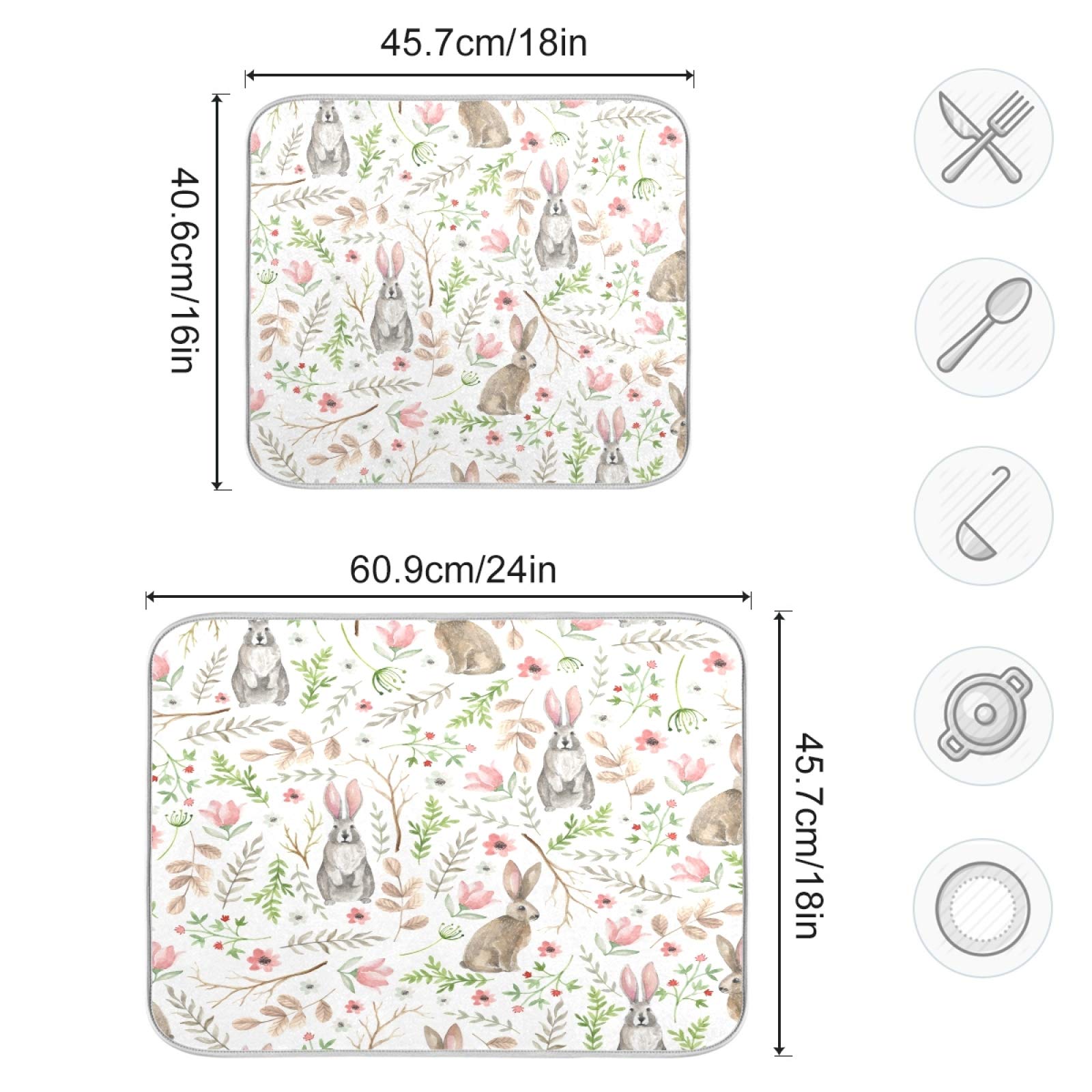 ATTX Cute Rabbits Dish Drying Mat - 18 x 24 Inch Extra Large Microfiber Kitchen Counter Mat for Dishes, Utensils & Cookware - Perfect for Kitchen Countertops, Sink Areas & Drying Racks